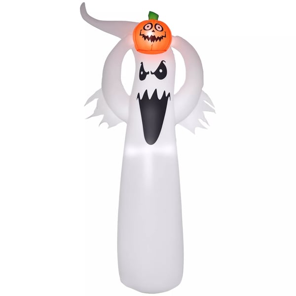 Halloween uppblåsbar spöke 1,8 m dekoration med LED-lampor Vit + Orange Polyester 80 x 40 x 180 cm | Aosom