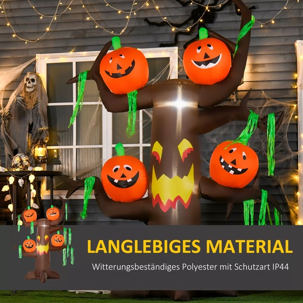 Uppblåsbar Spökträd Pumpa Halloween Dekoration Figur Luftfigur med LED-belysning, Polyester, 180x80x240cm | Aosom
