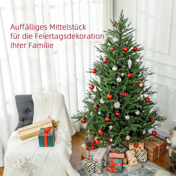 HOMCOM Kunstigt Juletræ 180cm Grøn med 2380 Grene - Sammenklappeligt Metalstativ, Flammehæmmende, Nem Opsætning
