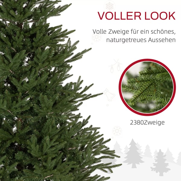 HOMCOM Kunstigt Juletræ 180cm Grøn med 2380 Grene - Sammenklappeligt Metalstativ, Flammehæmmende, Nem Opsætning
