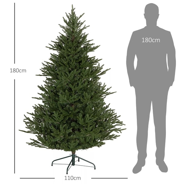 HOMCOM Kunstigt Juletræ 180cm Grøn med 2380 Grene - Sammenklappeligt Metalstativ, Flammehæmmende, Nem Opsætning