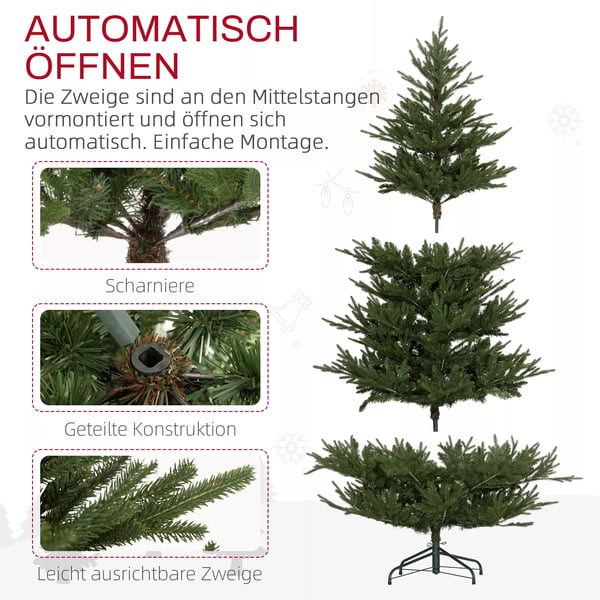 HOMCOM Kunstigt Juletræ 180cm Grøn med 2380 Grene - Sammenklappeligt Metalstativ, Flammehæmmende, Nem Opsætning
