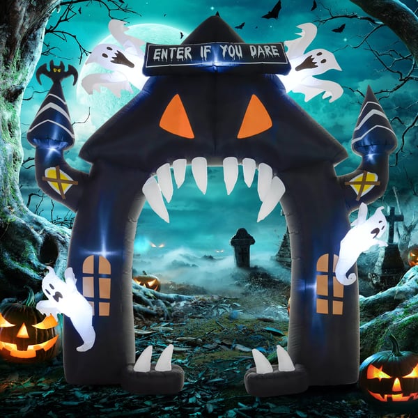 Halloween puhallettu kaari, Halloween-koriste, 300 cm suuri Halloween-koriste LED-valaistuksella, juhlakoriste sisä- ja ulkokäyttöön