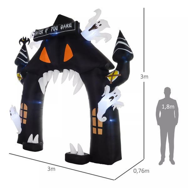 Halloween puhallettu kaari, Halloween-koriste, 300 cm suuri Halloween-koriste LED-valaistuksella, juhlakoriste sisä- ja ulkokäyttöön