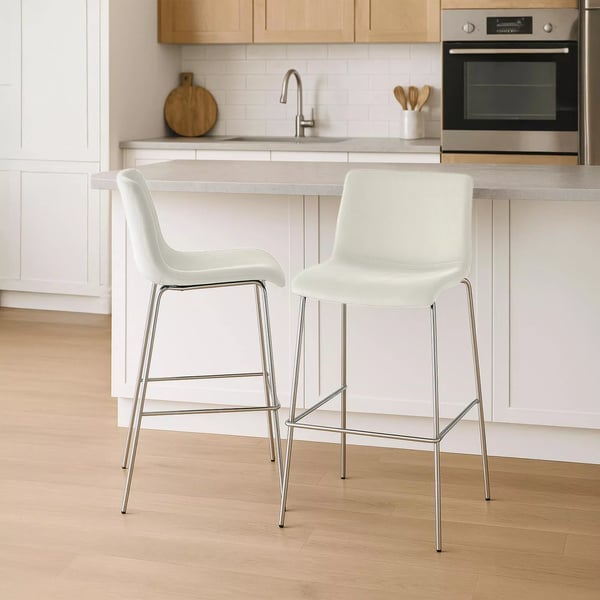 Hoover Cremefarvet Fløjl Barstol med Krom-Look Metal 4-Bens Base