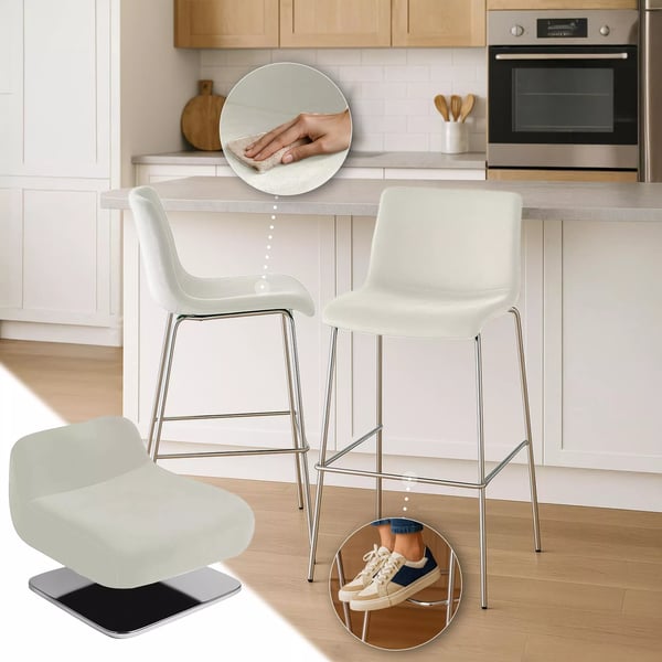 Hoover Cremefarvet Fløjl Barstol med Krom-Look Metal 4-Bens Base