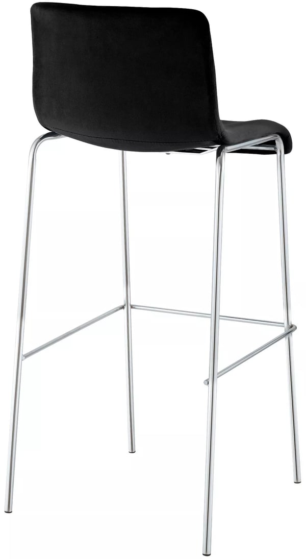 Sort fløjl barstol med krom-look metal 4-bens base