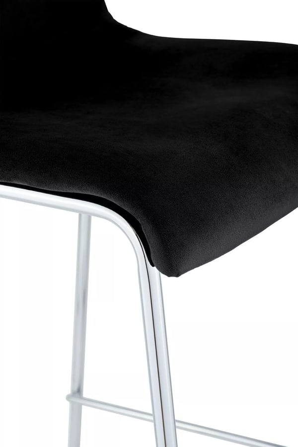 Sort fløjl barstol med krom-look metal 4-bens base