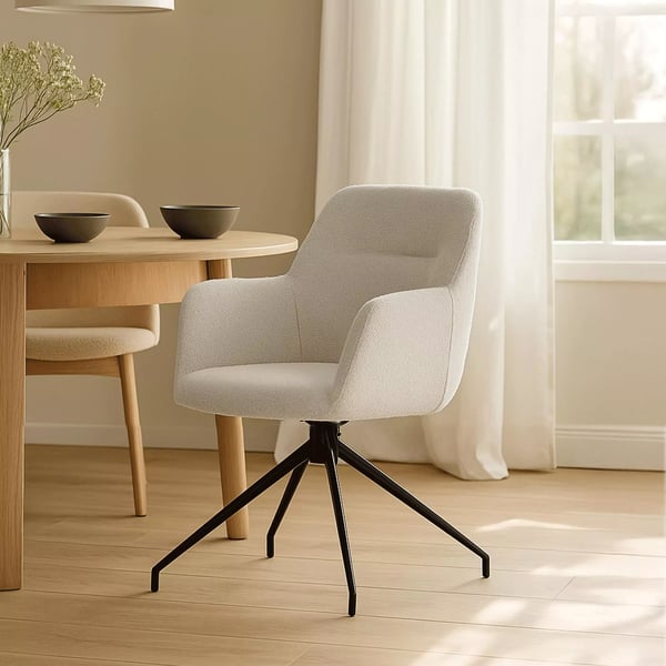 Merlinda Teddy Spisebordsstol med Drejefunktion og Metalbase - Creme