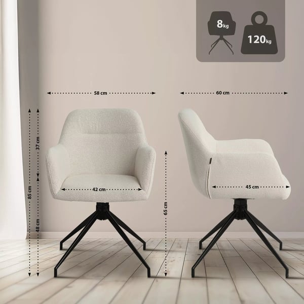 Merlinda Teddy Spisebordsstol med Drejefunktion og Metalbase - Creme