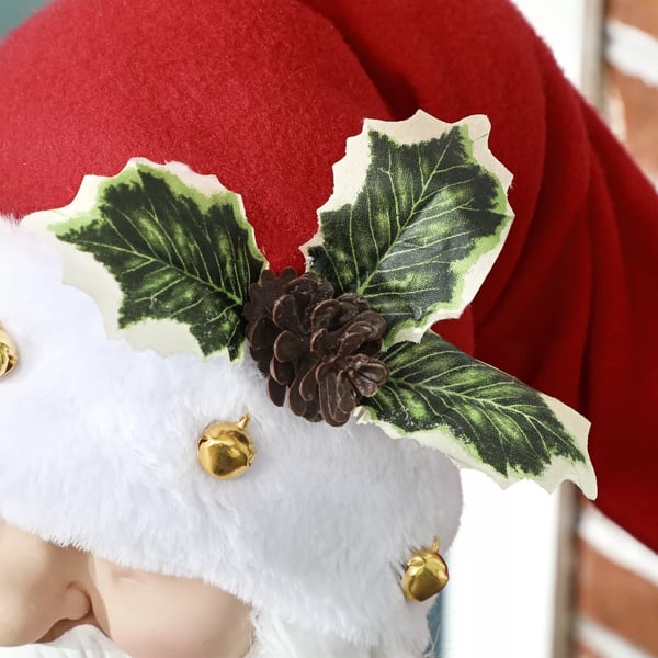Stående jultomte 1,4 m med present och julklockor, klassisk julgransprydnad med ljudfunktion, inomhus, röd