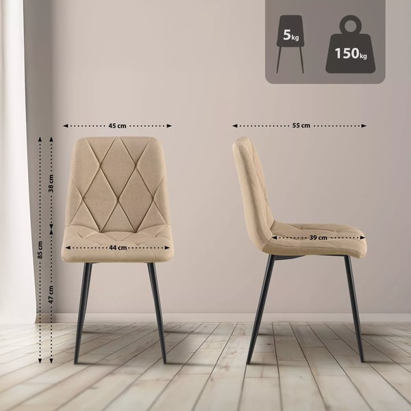 Taupe fløjlsspisebordsstol med matsort metalstel