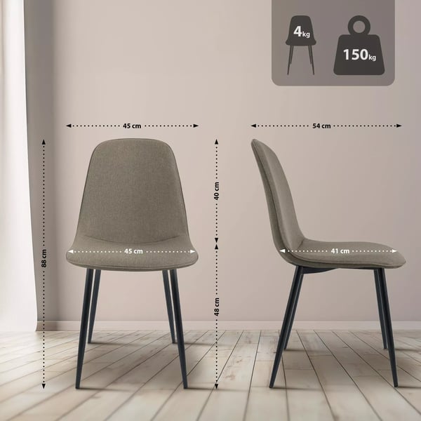 2 kpl ruokapöydän tuoli Maryam kangas, taupe, mattamusta metallirunko