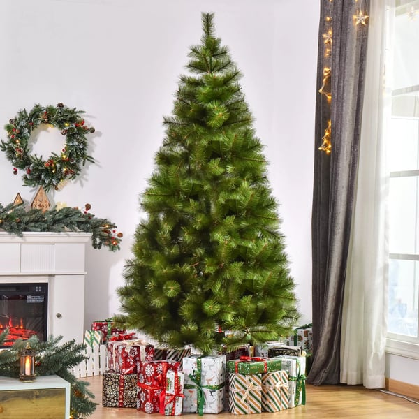 HOMCOM Juletræ 2,1m Gran Med 505 Tætte Grene I PET Og Metalfod, GrøN
