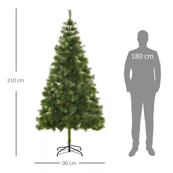 HOMCOM Juletræ 2,1m Gran Med 505 Tætte Grene I PET Og Metalfod, GrøN