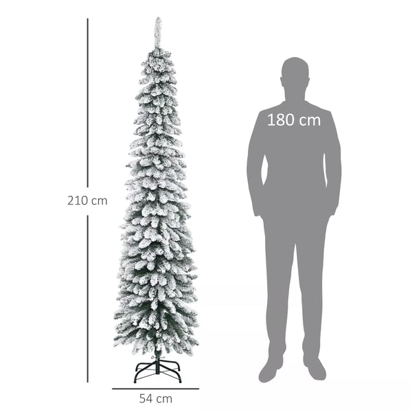Tekojoulukuusi 210cm, Paksu ja Lumi-efektillä, Vihreä/Valkoinen, Muovi/Metalli, 490oksainen, Sisäkäyttöön