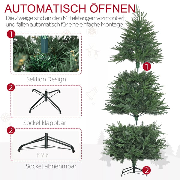 HOMCOM 180 cm Juletræ Kunstigt Naturtro Tætte Grene Kunstgran Juletræ med 4030 Grenspidser Realistisk Udseende Grøn