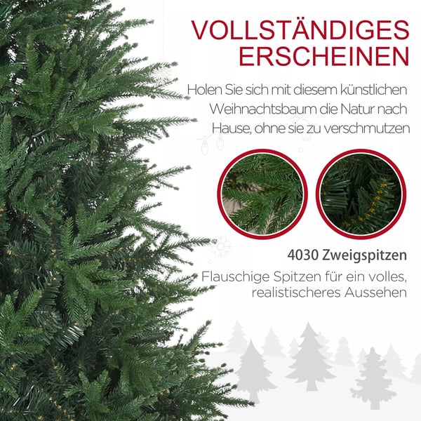 HOMCOM 180 cm Juletræ Kunstigt Naturtro Tætte Grene Kunstgran Juletræ med 4030 Grenspidser Realistisk Udseende Grøn