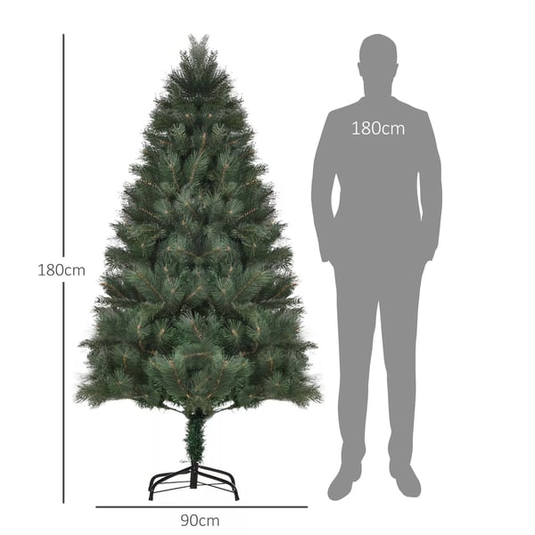 HOMCOM Tekojoulukuusi 180cm, 375 oksaa, metallijalusta, vihreä muovi