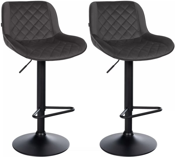 Set med 2 Kasson Barstolar i Sammet, Justerbar Höjd, Svängbar, Matt Svart Metallram, Svart