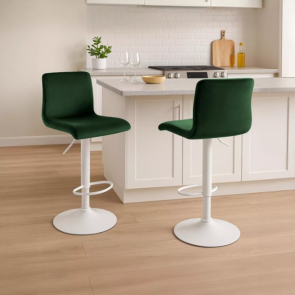 Hoover fløjlsbarstol - højdejusterbar, 360° drejelig, grøn