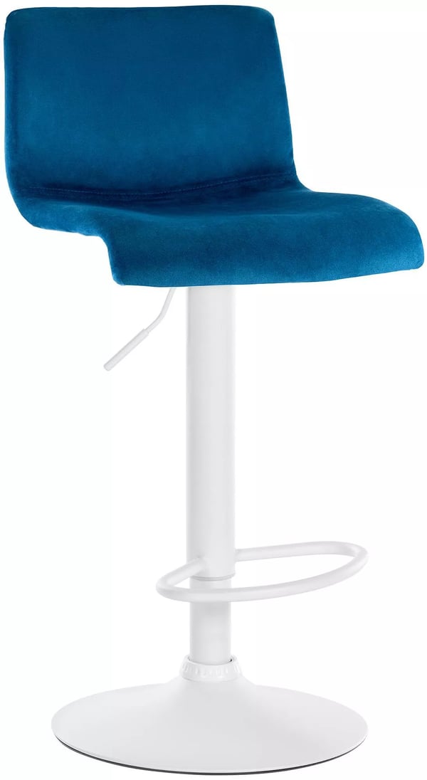 Hoover Blå Sammet Barstol - Justerbar Höjd, 360° Svängbar, Bekvämt Fotstöd