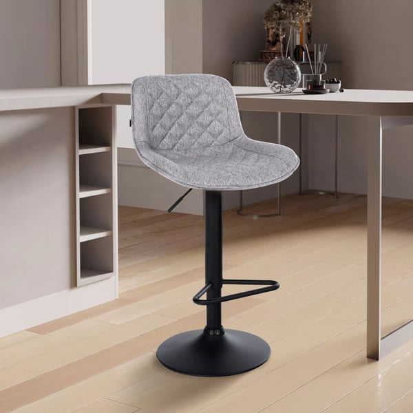 Sæt med 2 grå Kasson stof barstole med mat sort metalstel, justerbar højde (57-79cm)