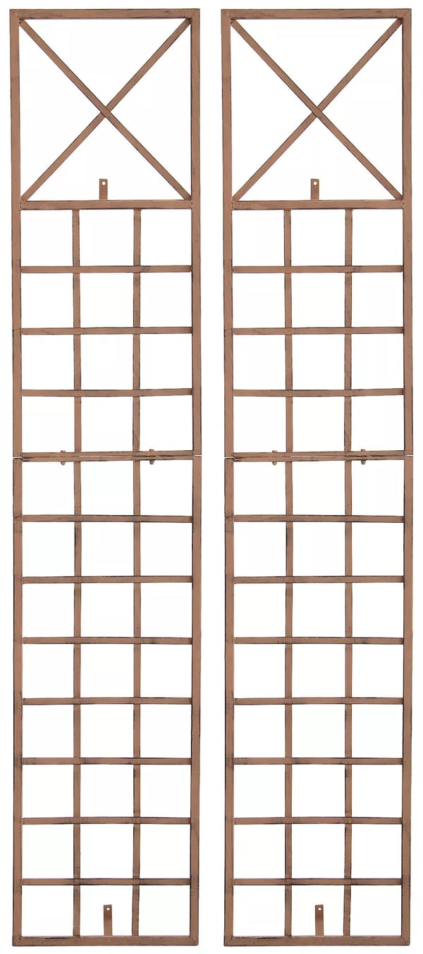 Set med 2 antika bruna metallspaljéer Trigo för klätterväxter, 198 cm hög
