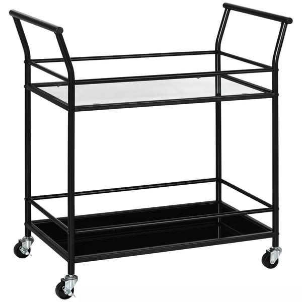 HOMCOM køkkenvogn, rullebord, serveringsvogn med 2 hylder, trolley, sidevogn på hjul, opbevaringsvogn i metal, sort, 75 x 40 x 80 cm