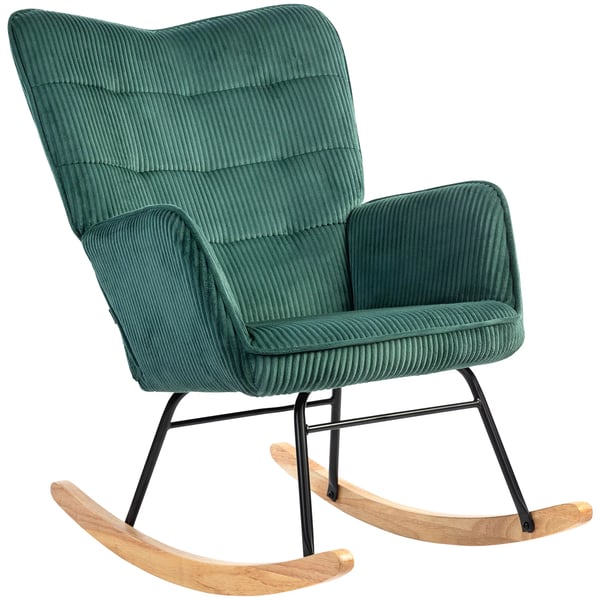 HOMCOM Gyngestol Mørkegrøn - Komfortabel Lounge Stol i Kord (100% Polyester) med Armlæn, Perfekt til Stue & Soveværelse