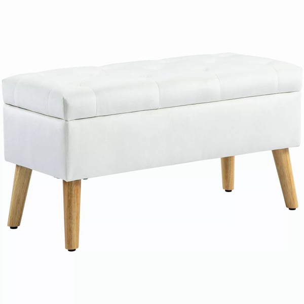 HOMCOM Tammi, säilytyspenkki, verhoiltu, sametti-look, valkoinen, 80x35x40 cm