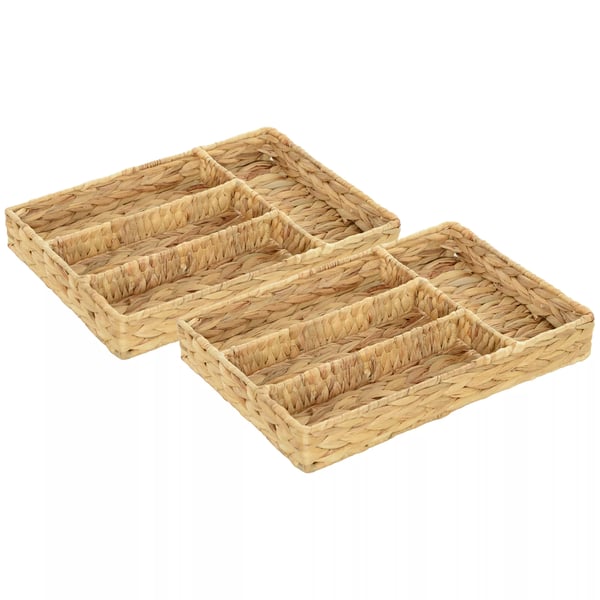 HOMCOM 2 Förvaringskorgar Vattenhyacint Naturträ Flätade Korgar med Metallram 36x26x5 cm Set om 2
