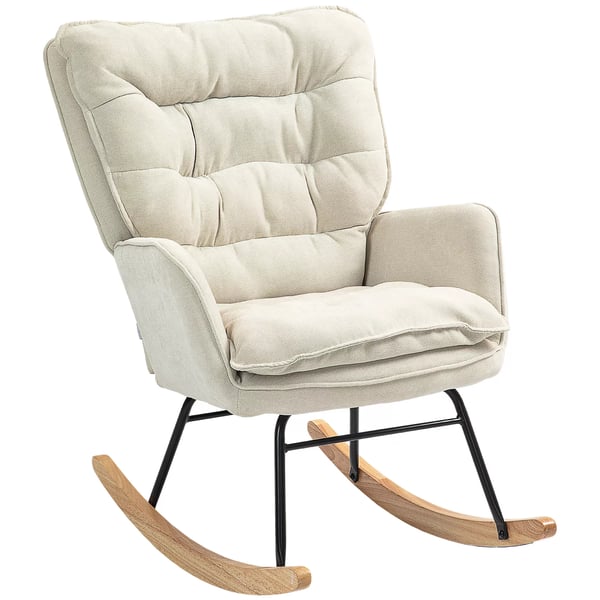 HOMCOM Gyngestol beige chenille, hyggelig lænestol med armlæn, 120kg HOMCOM Gyngestol beige chenille, hyggelig lænestol med armlæn, 120kg