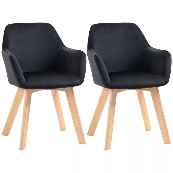 HOMCOM Spisestuestole 2 stk. Sorte polyester stole med armlæn og ryglæn, elegant fløjlslook, til køkken og spisestue.