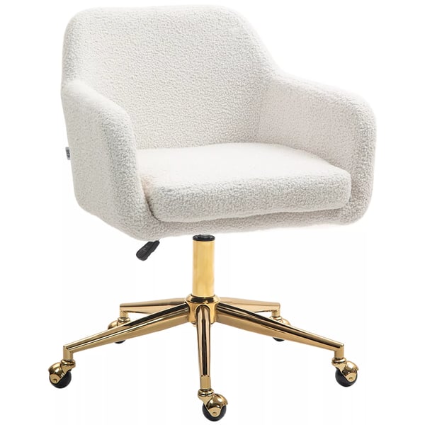 HOMCOM kontorstol i cremefarvet polyester med justerbar hjde og 360° drejefunktion