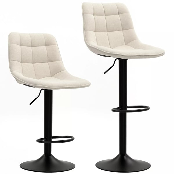 HOMCOM Barstolar 2-pack, Beige, Vadderade med Ryggstöd och Fotstöd, Höjdjusterbara och 360° Vridbara Köksstolar i Chenille-look, Stålbas