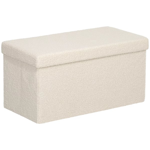 HOMCOM Siddbänk med förvaring, hopfällbar, sammetsutseende, 76x38x38 cm, krämvit