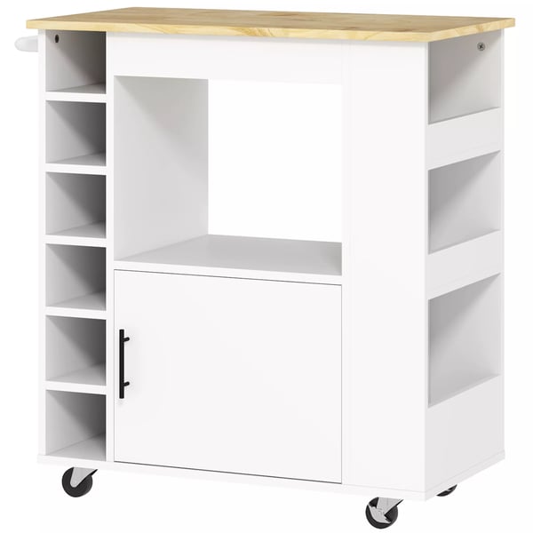 HOMCOM kkkenvogn med bordplade, hylder, vinstativer, kkkenskab, rullebord, eg, 83x40x83cm
