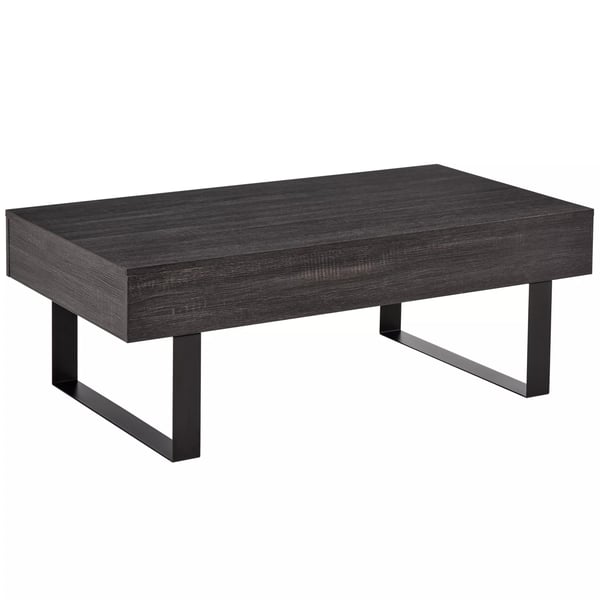 HOMCOM Soffbord i mörkt grått trämaterial och metall med låda och hylla - 110x60x40 cm