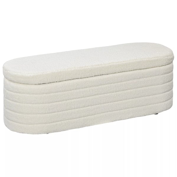 HOMCOM Teddy Fleece Penkki Säilytystilalla - Kermanvalkoinen Polyesteri & Eukalyptuspuu, 116x41x40.5cm