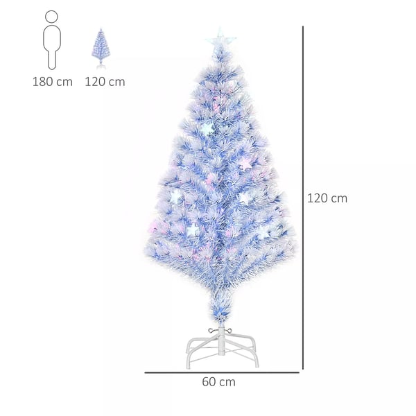 Kunstigt Juletræ med LED Lys, Fiberoptik og Stjerne, Hvid+Blå, Ø60 x 120 cm