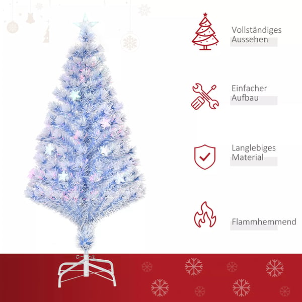 Kunstigt Juletræ med LED Lys, Fiberoptik og Stjerne, Hvid+Blå, Ø60 x 120 cm