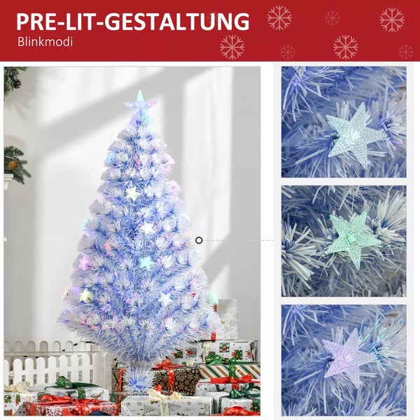 Kunstigt Juletræ med LED Lys, Fiberoptik og Stjerne, Hvid+Blå, Ø60 x 120 cm