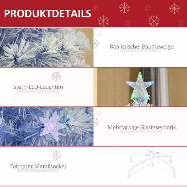 Kunstigt Juletræ med LED Lys, Fiberoptik og Stjerne, Hvid+Blå, Ø60 x 120 cm
