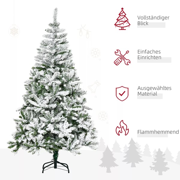 Konstgjord Julgran, 180 cm med Snö, 750 Grenspetsar Hopfällbar Fot, för Julfest, Inomhusbruk, Grön+Vit | Aosom