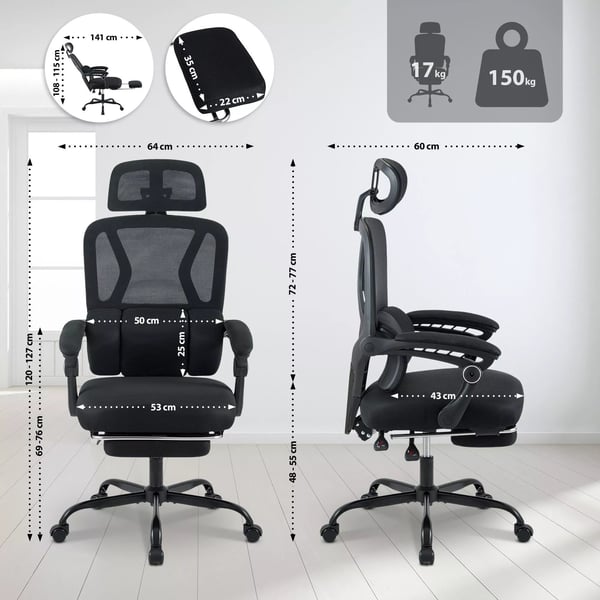 Liberton Työtuoli Musta Ergonominen Selkänojallinen Tuoli Metallirungolla