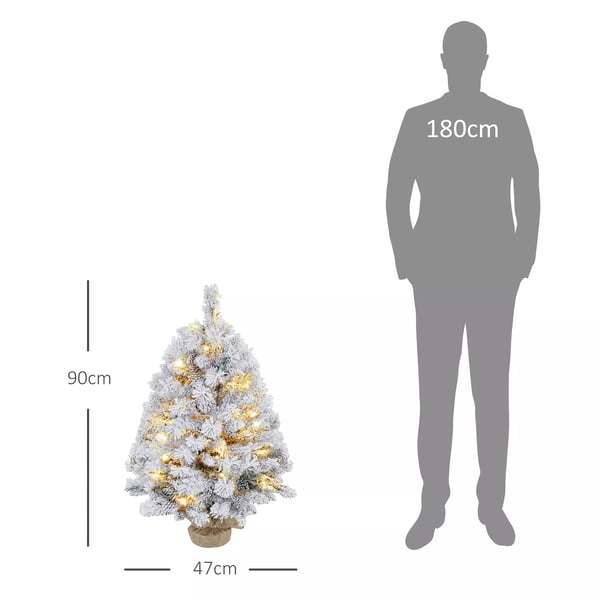Konstgjord Julgran, 90 cm Grön med 133 spetsar & 50 LED-ljus, betongfot