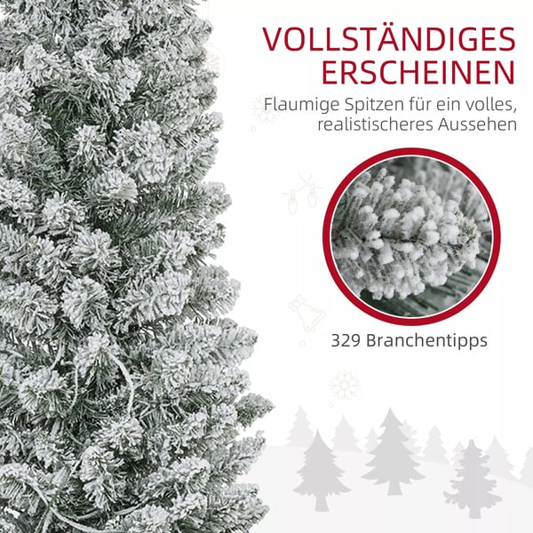 Konstgjord Julgran, 180 cm, Grön+Vit, med 150 LED-lampor och 329 grenspetsar, snöklädd, flamskyddad, för inomhusbruk