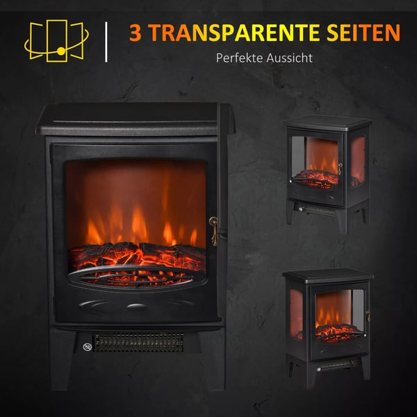 Elektrisk spis med värme, 1800 W elektrisk eldstad med LED-flammeffekt