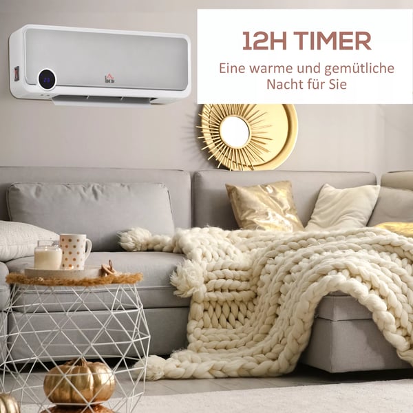 seinäkiinnitteinen lämmitin 2000W kaukosäätimellä, 3 toimintatilaa, LED-näyttö, 12h ajastin